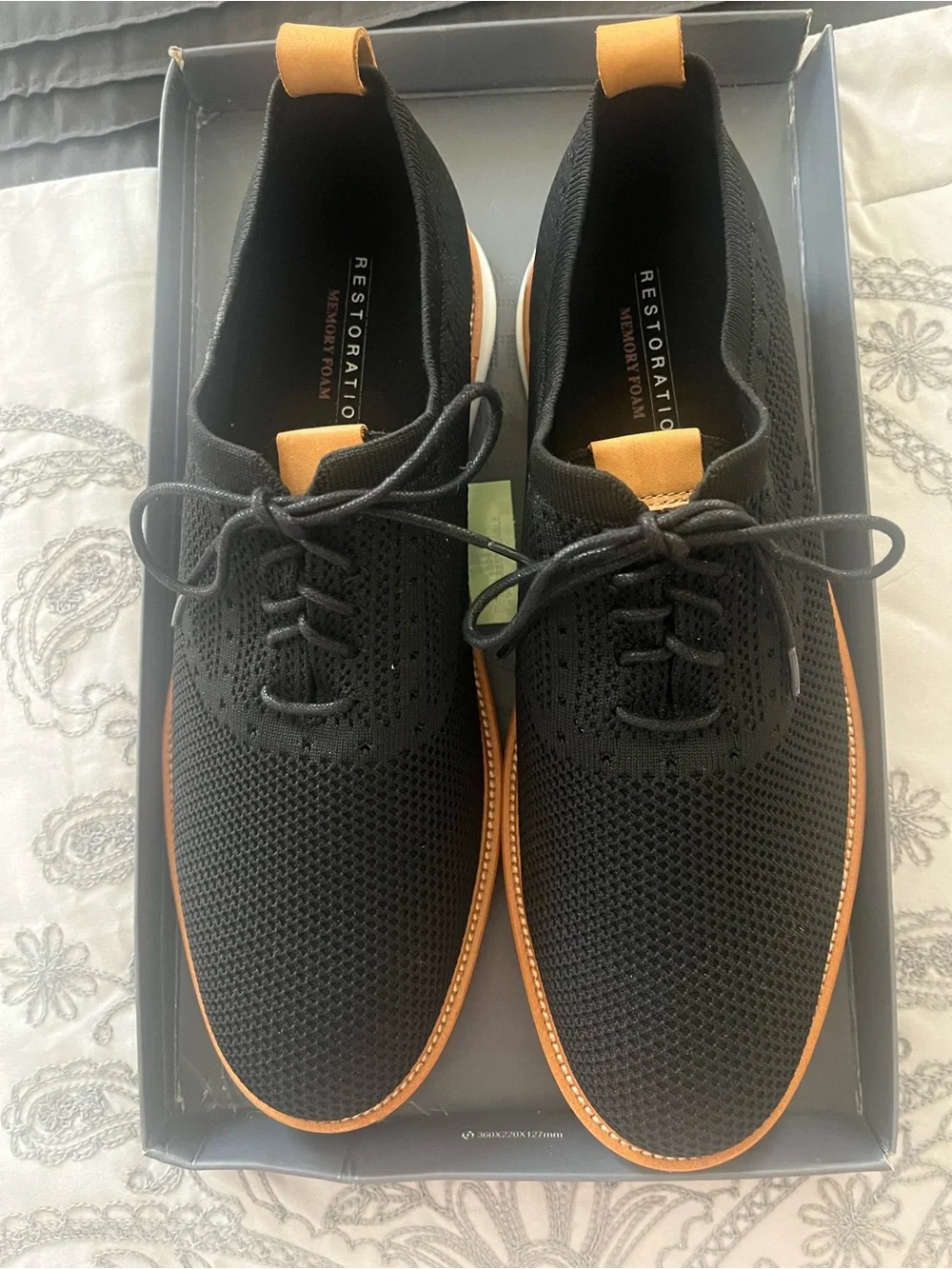 Restoration  Men's Black Knit Lace-Up Shoes with Tan Trim